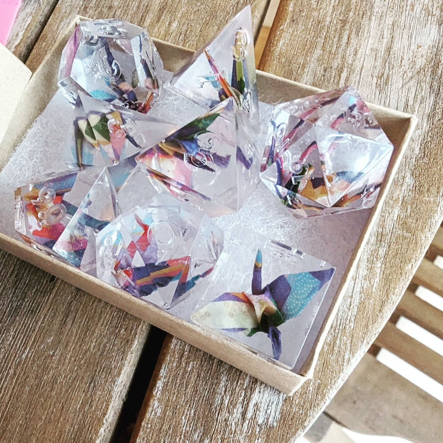 Origami Crane Dice in Purple Multicolor Block
