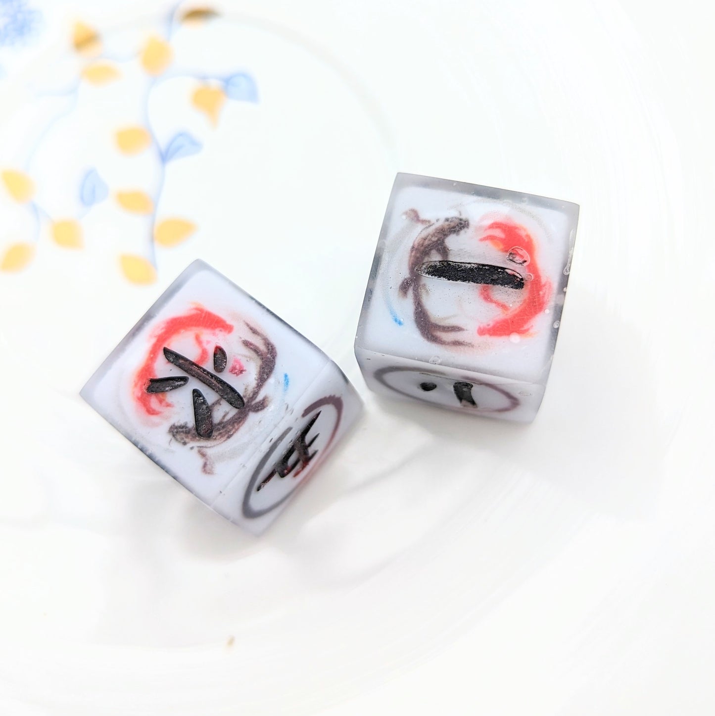 Koi Fish Painting Kanji Numbers a Pair of D6 Prototype