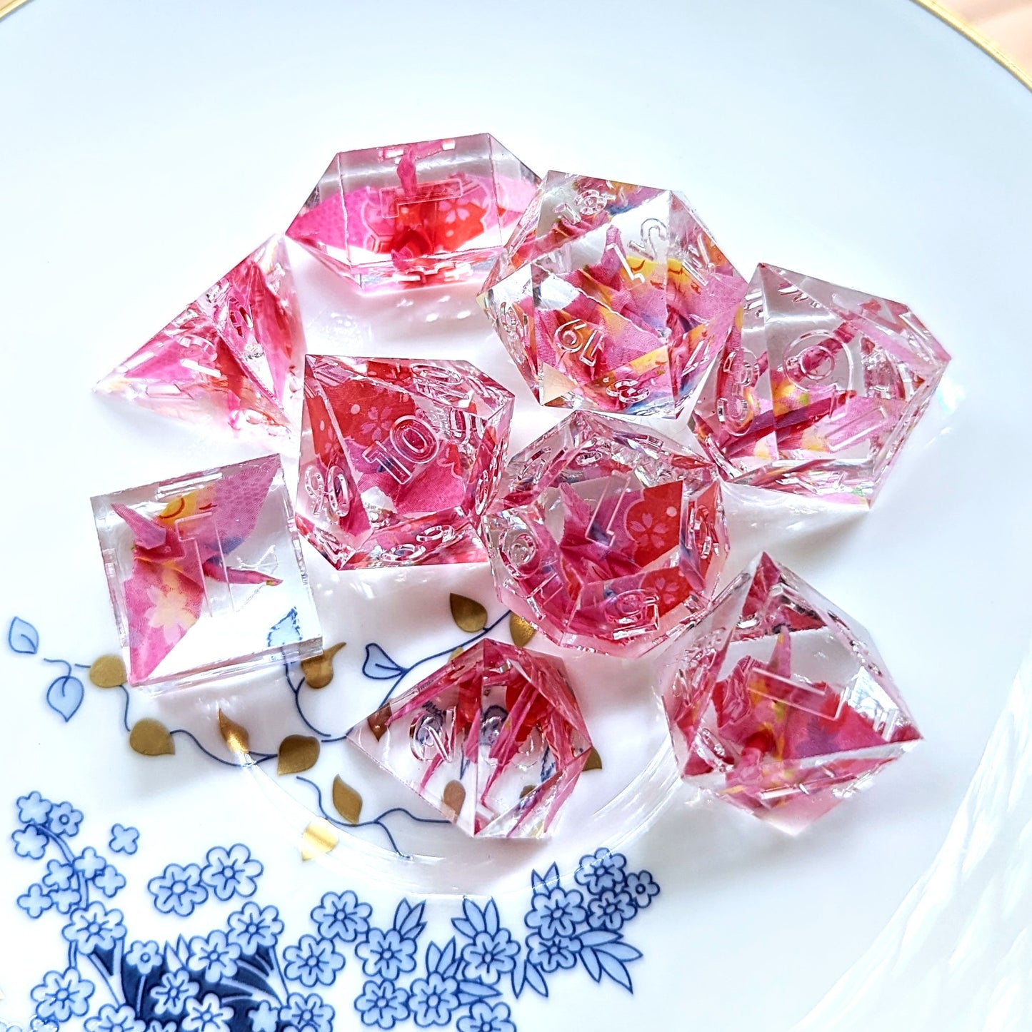 Origami Crane Dice Pink 9pcs