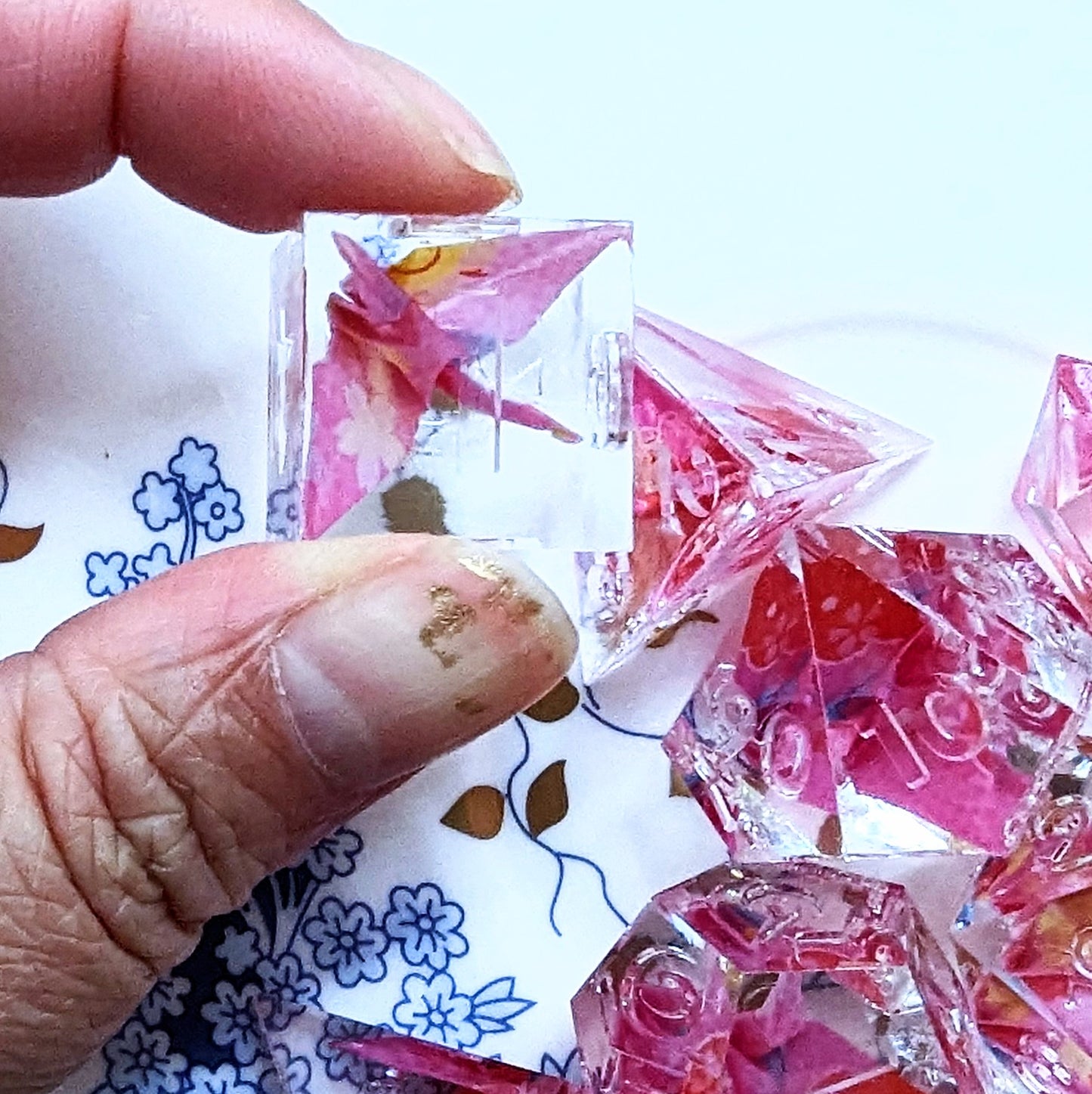 Origami Crane Dice Pink 9pcs