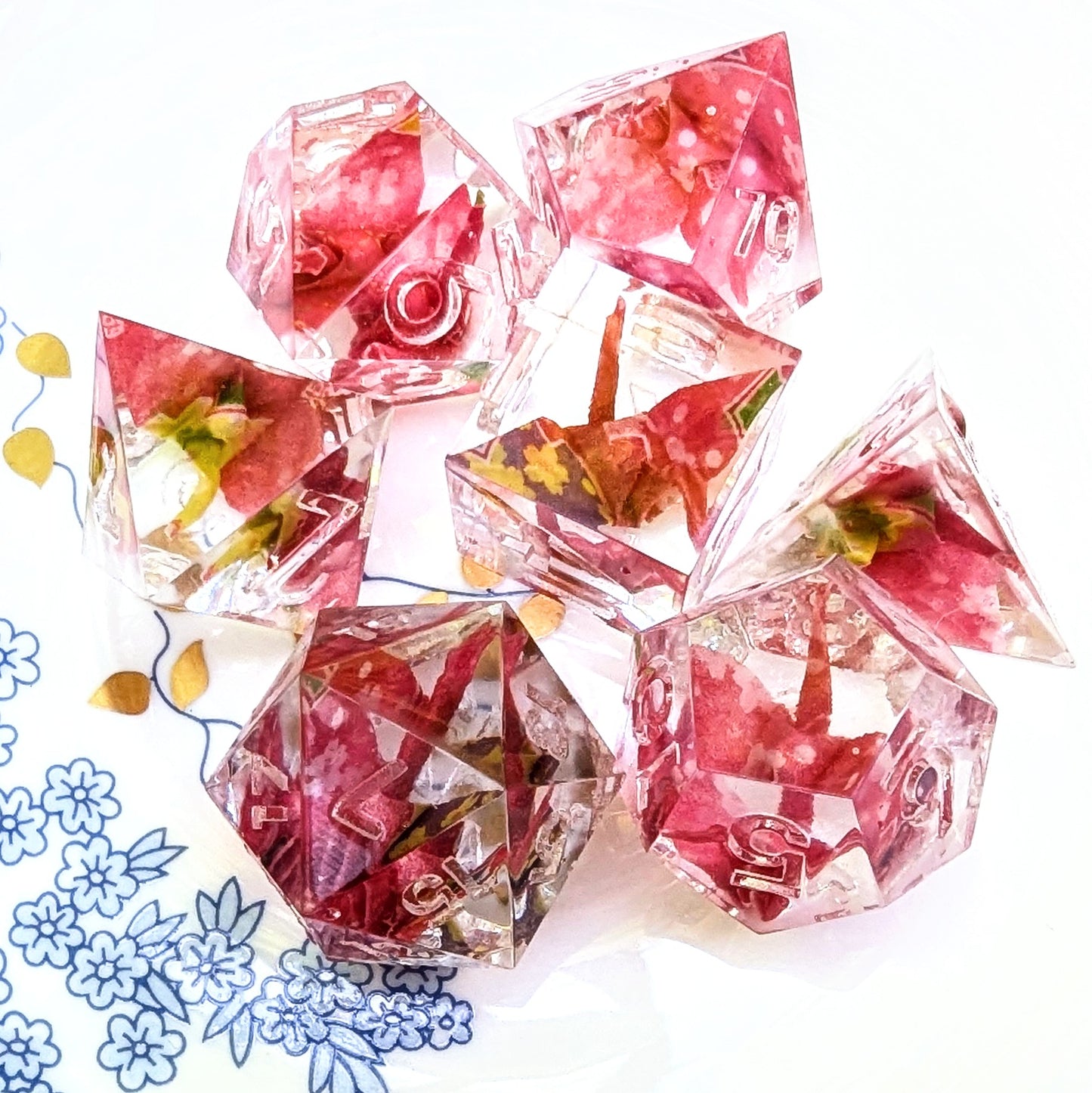 Origami Crane Pink Purple Flower Dice Set
