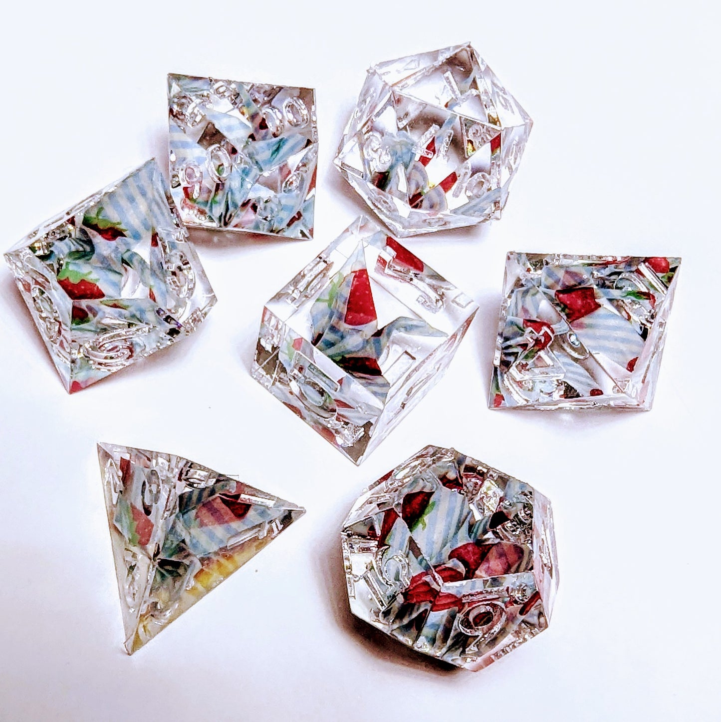 Origami Crane Blue Line Strawberry Dice Set