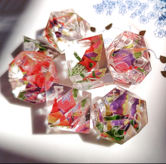 Origami Crane Dice in Multicolor Blocks and Plants