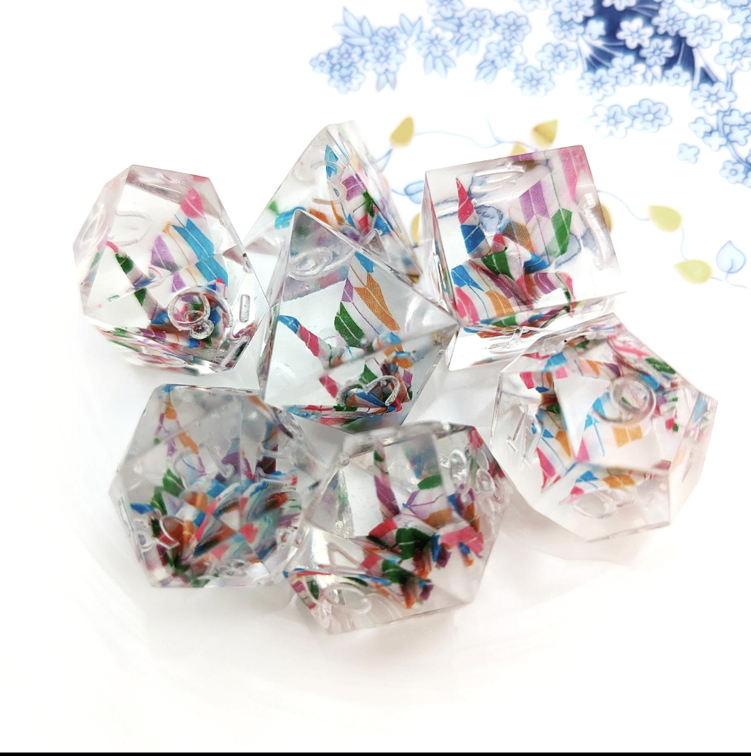 Origami Crane Dice in Rainbow Arrows