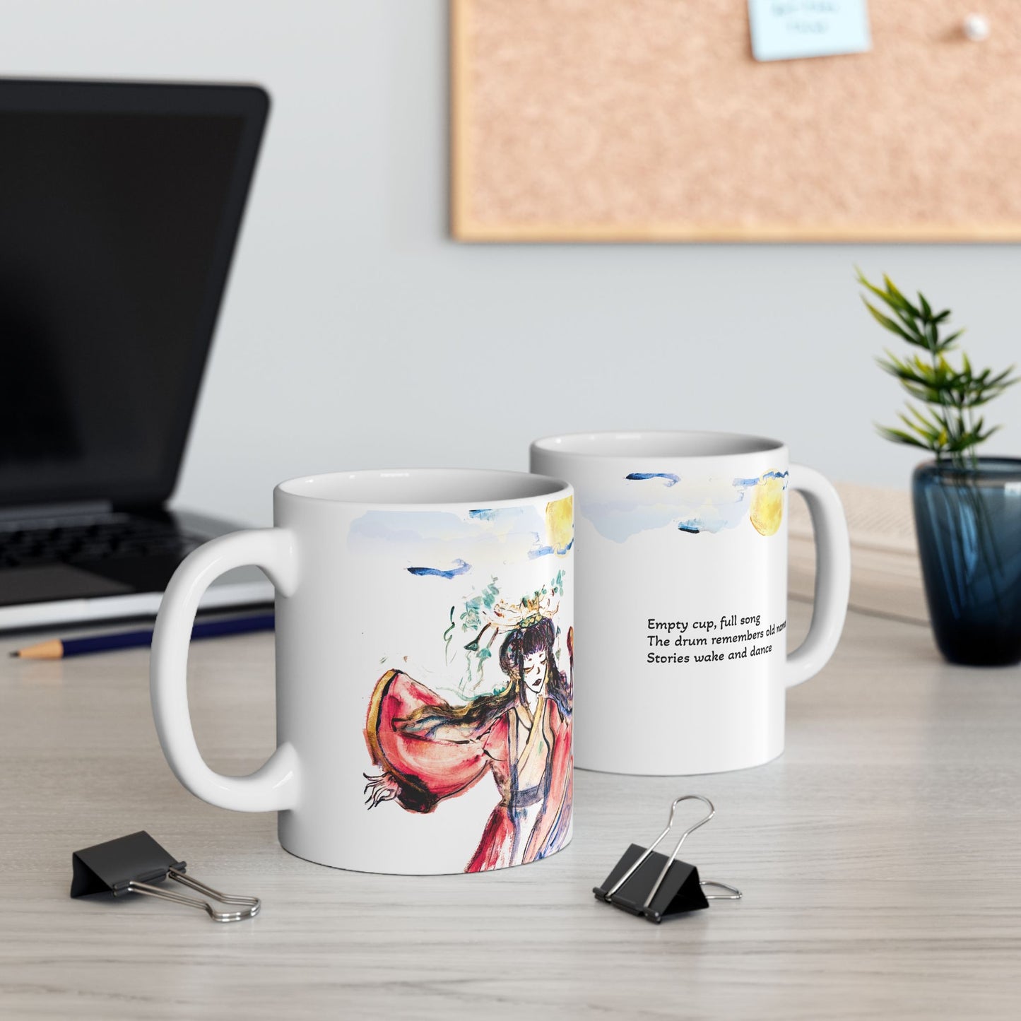Drum Yokai Under Moonlight Bard with Haiku Mug
