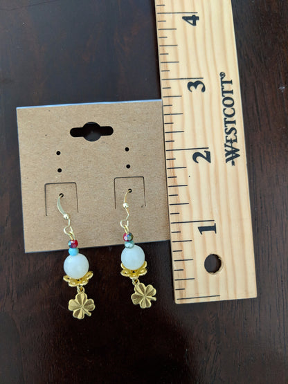 Gold and New Jade Bead Earrings