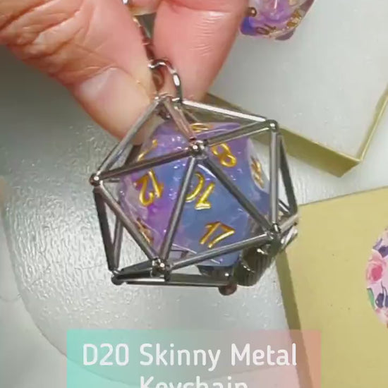 Silver Skinny Metal D20 Keychain