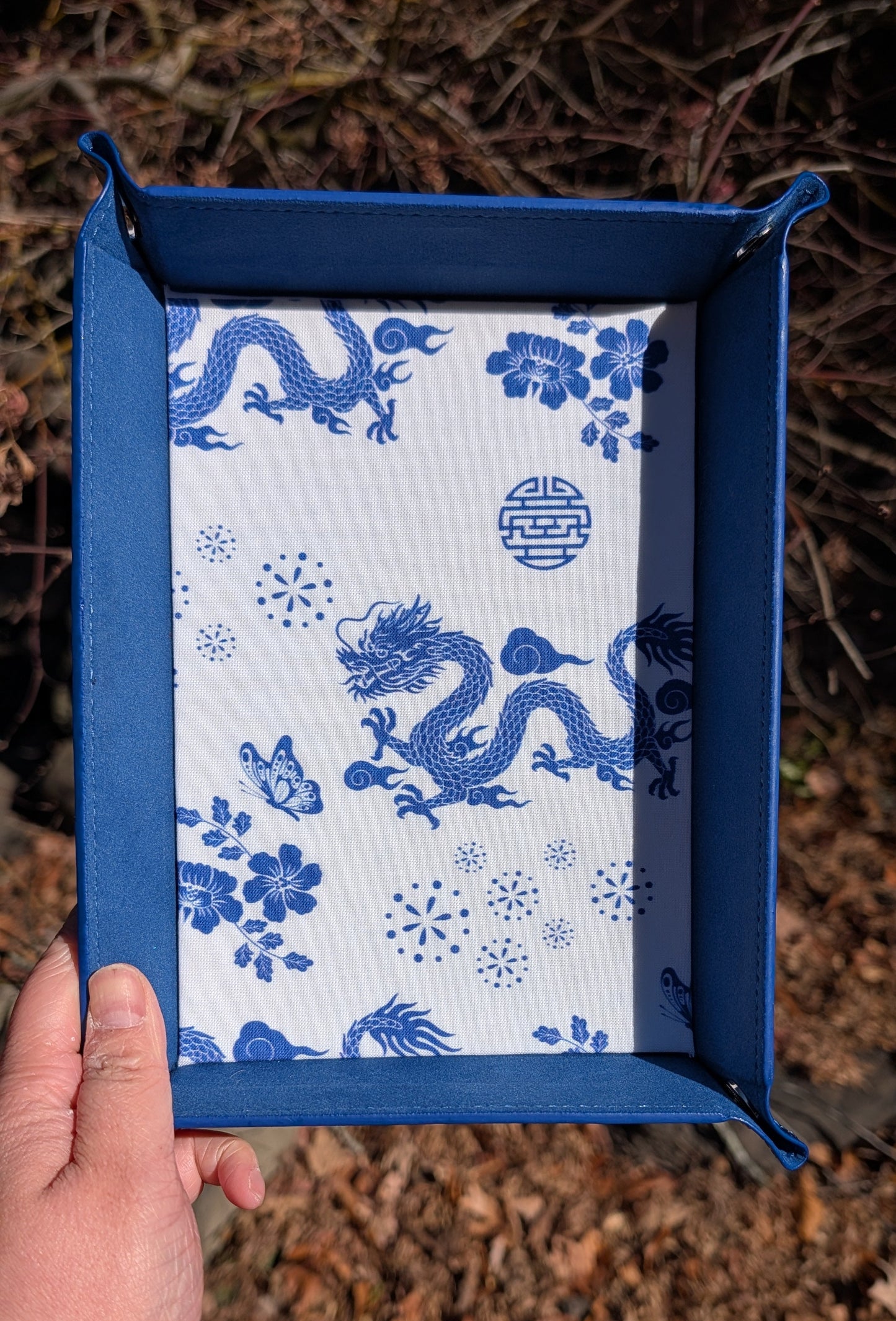 Porcelain Large Dragon Fabric Velvet Dice Tray