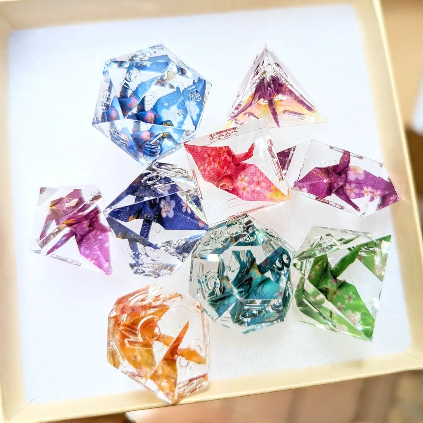 Origami Crane Dice Rainbow Window View 9pcs
