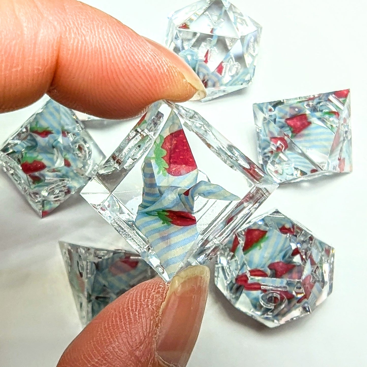 Origami Crane Blue Line Strawberry Dice Set