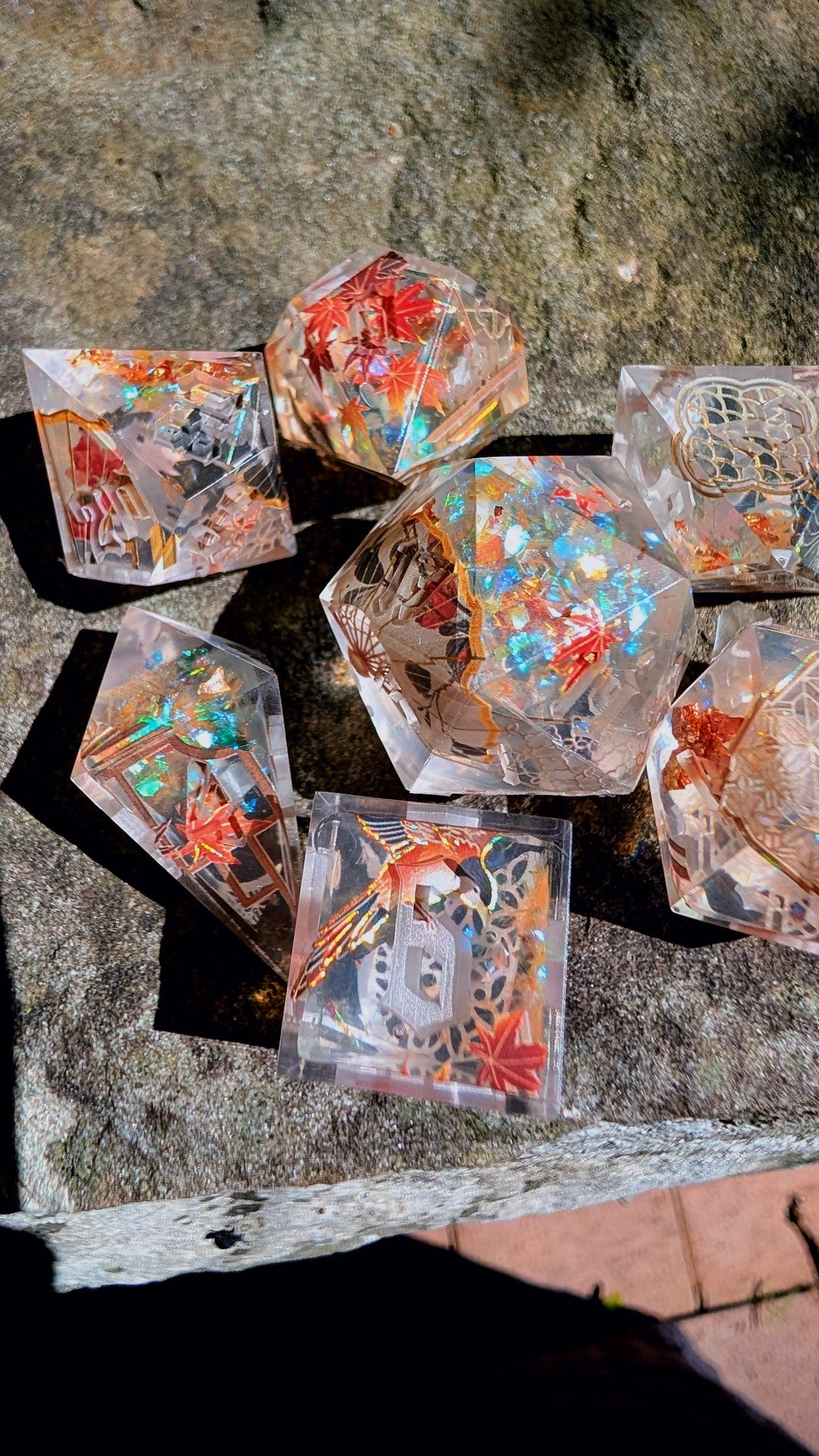 Autumn Through the Chinese Window Alt Shaped 7pc Dice Set