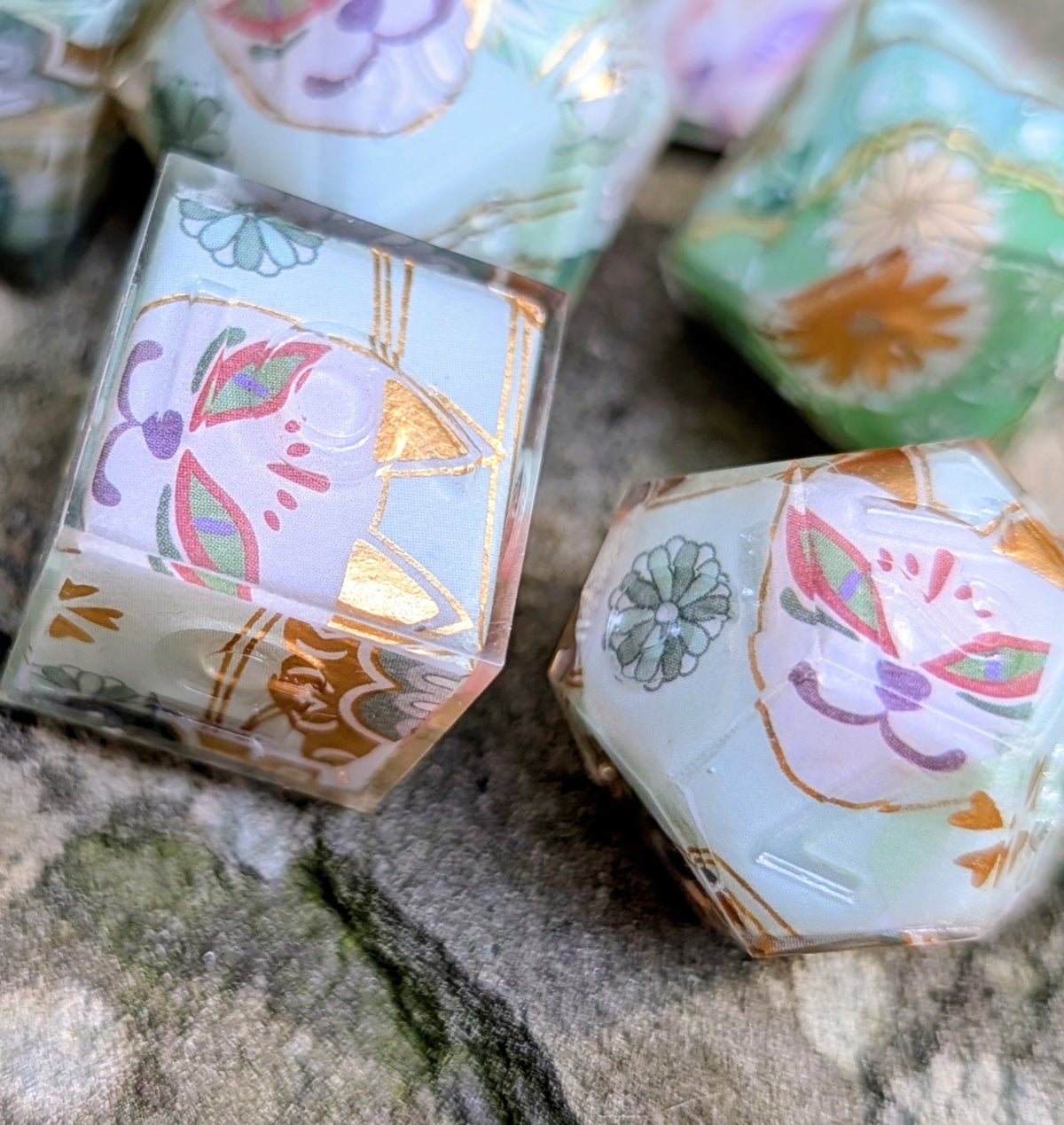 Kitsune Mask Green Kimono 7pc Dice Set