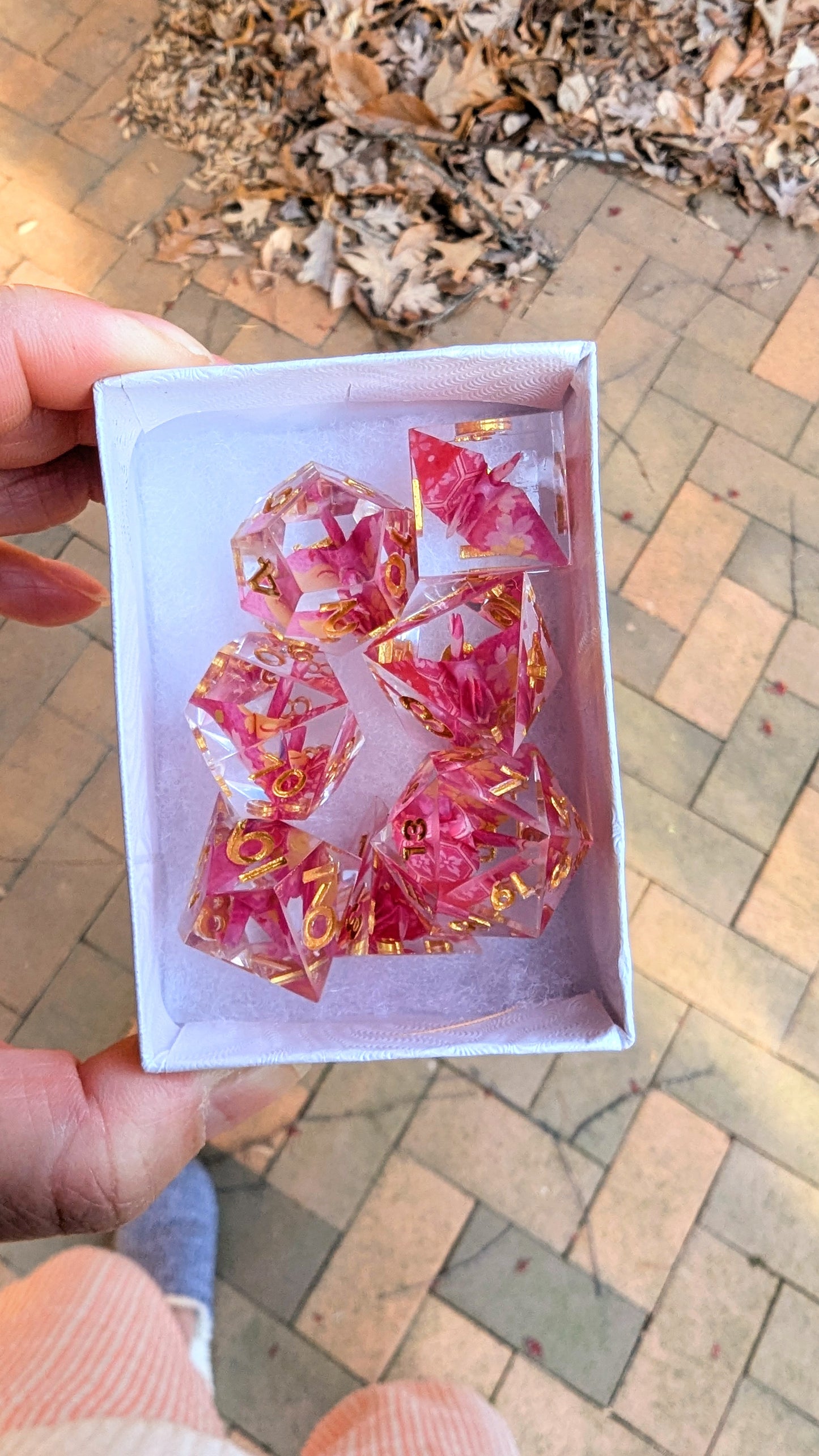 Ready-to-ship Origami Crane Sakura Inked In Gold Dice Set
