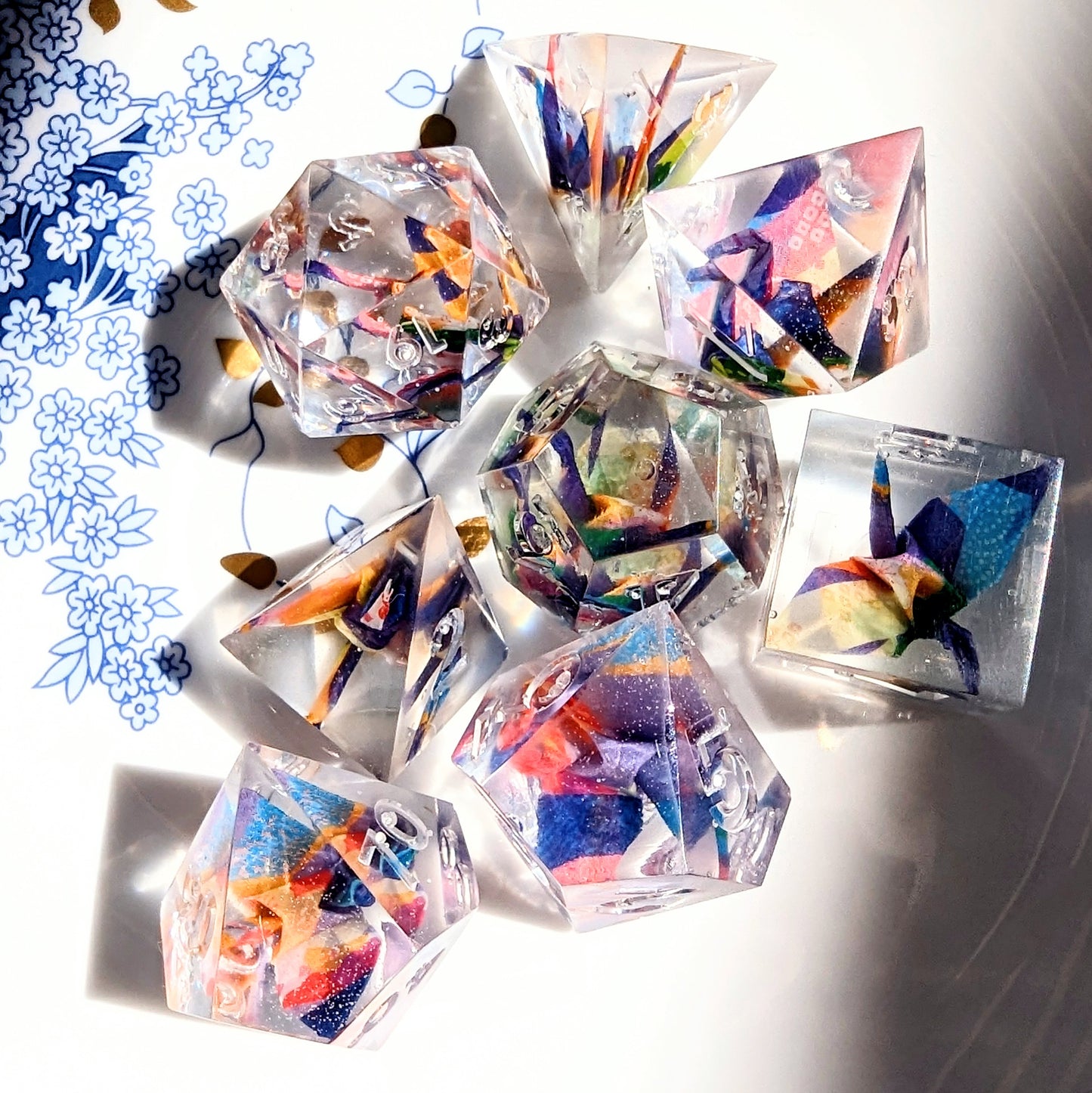 Origami Crane Dice in Purple Multicolor Block