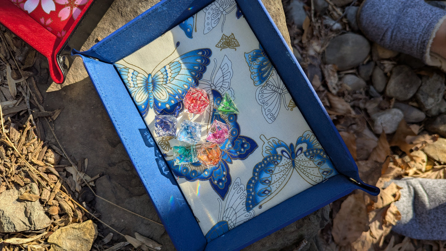 Kimono Blue Butterfly Fabric Velvet Dice Tray