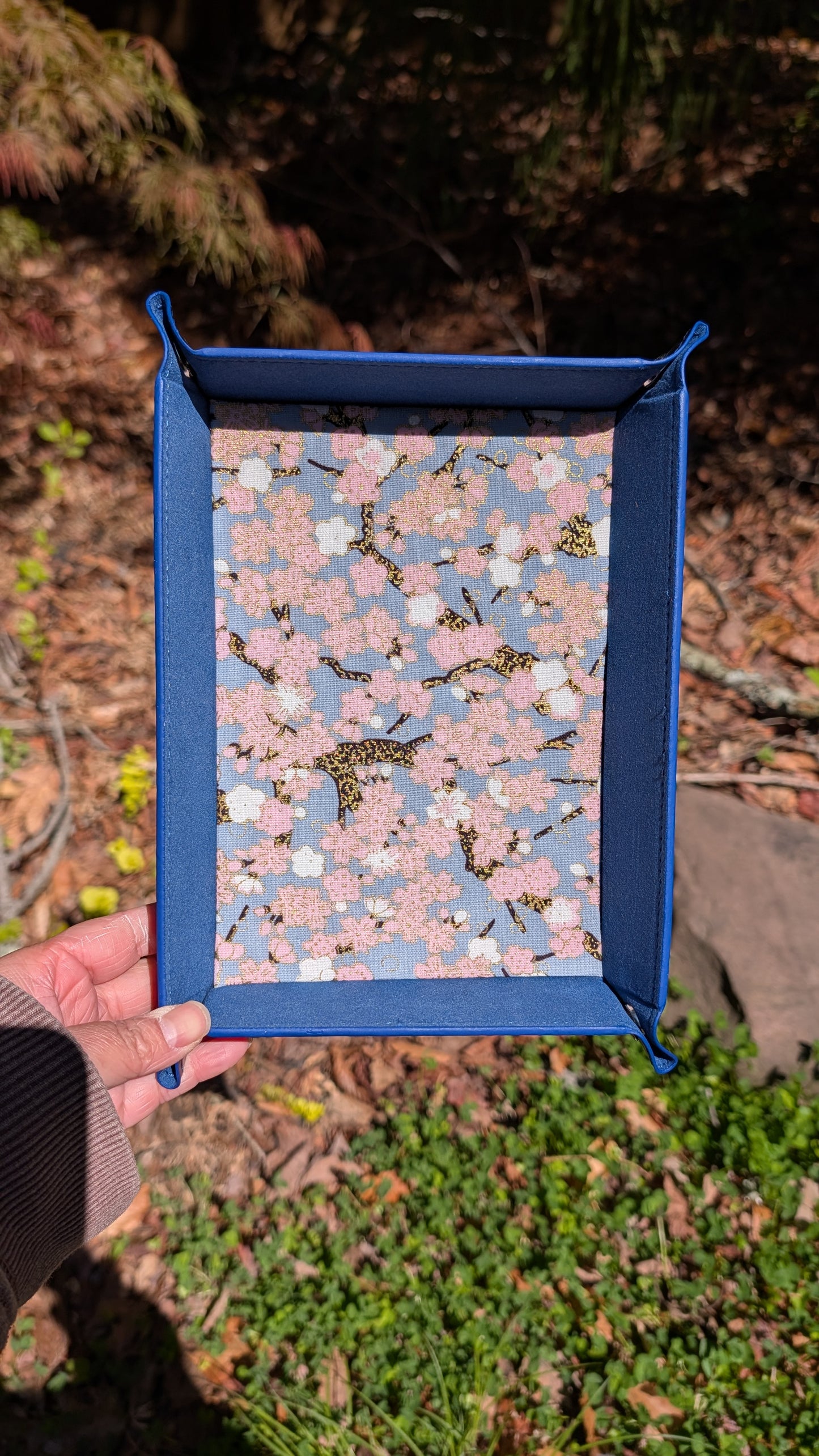 Blue Pink Sakura Branch Velvet Dice Tray