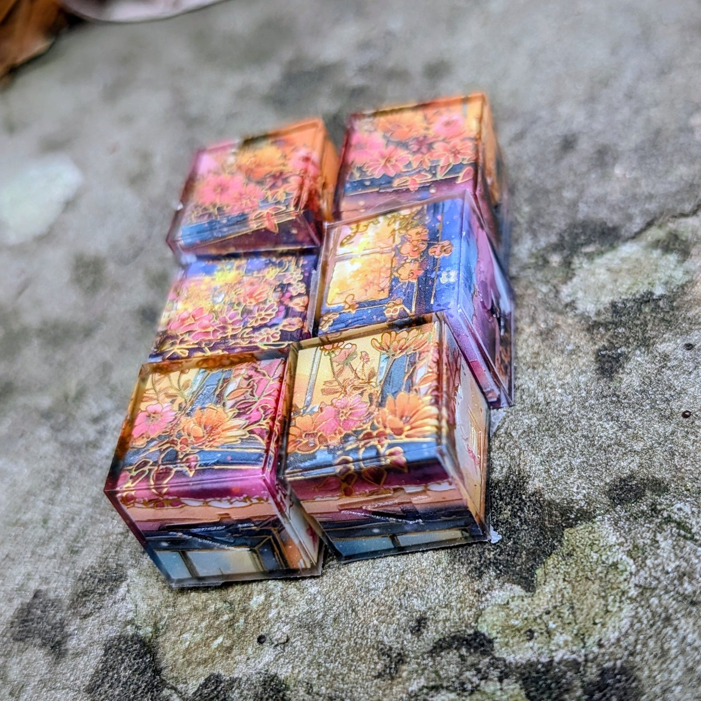 Pair D6s Mahjong Dice Sunset Flower Design
