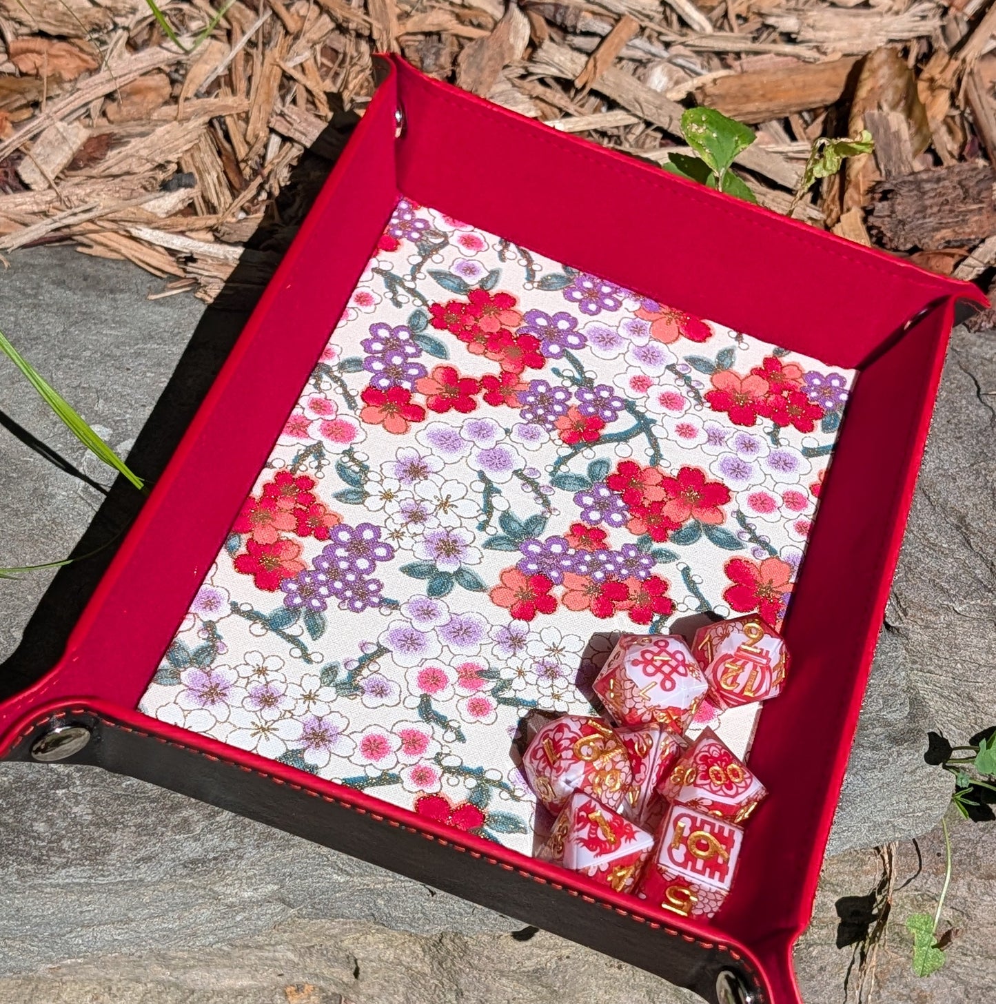 Beige Small Floral Fabric Velvet Dice Tray
