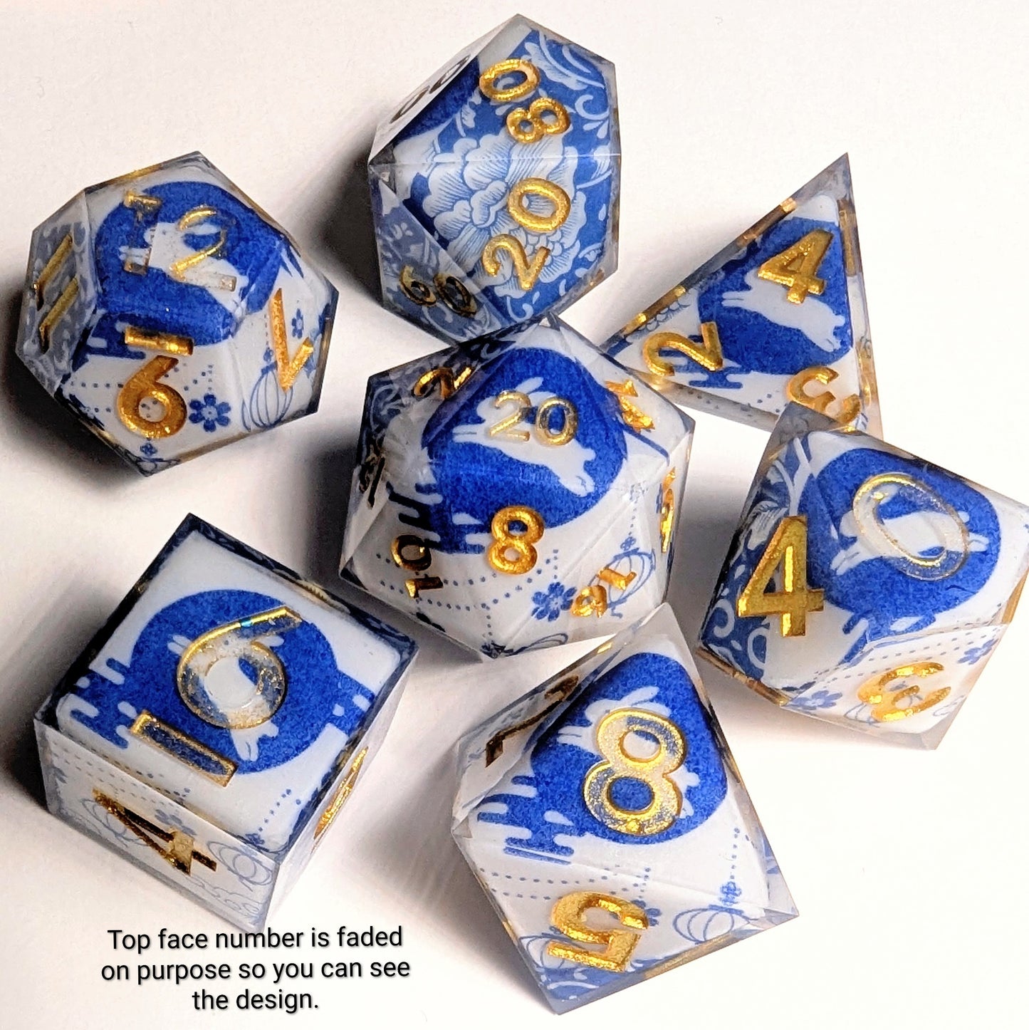 Qing Hua Porcelain Rabbit Moon Festival Tape Dice Set