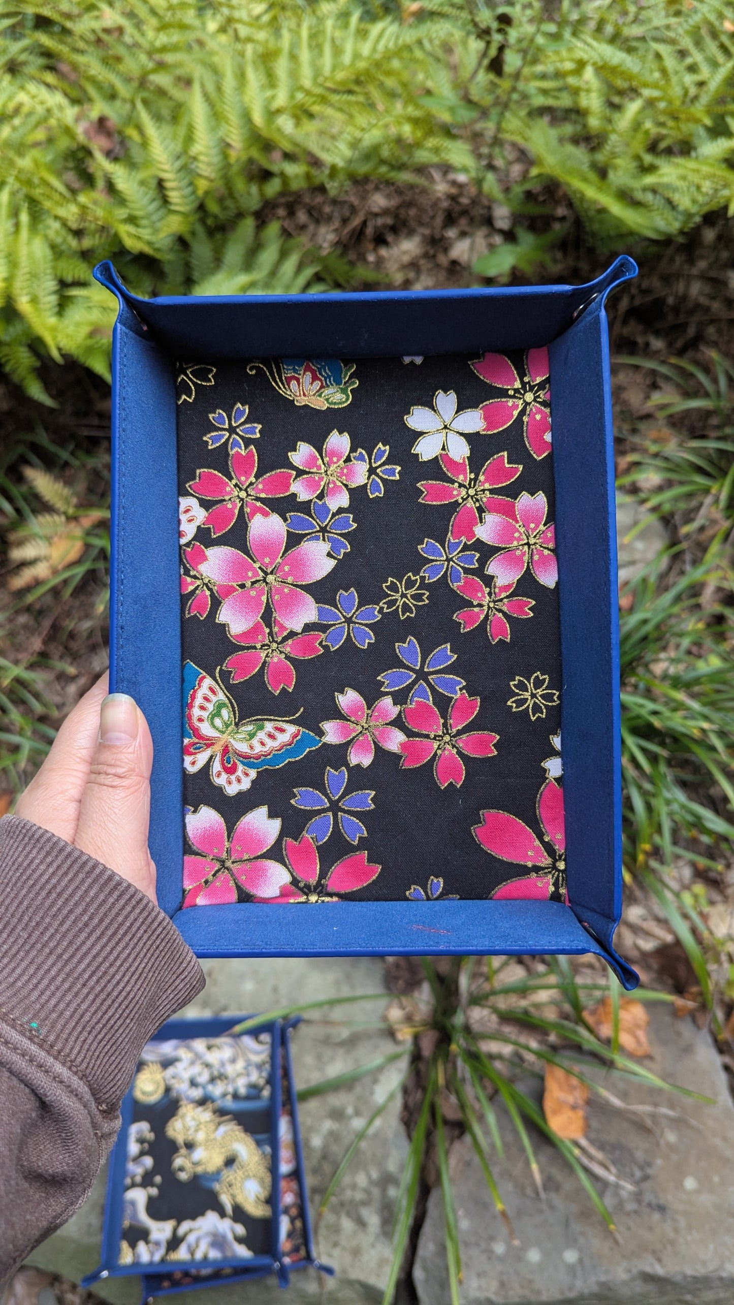 Blue Sakura Butterfly Velvet Dice Tray