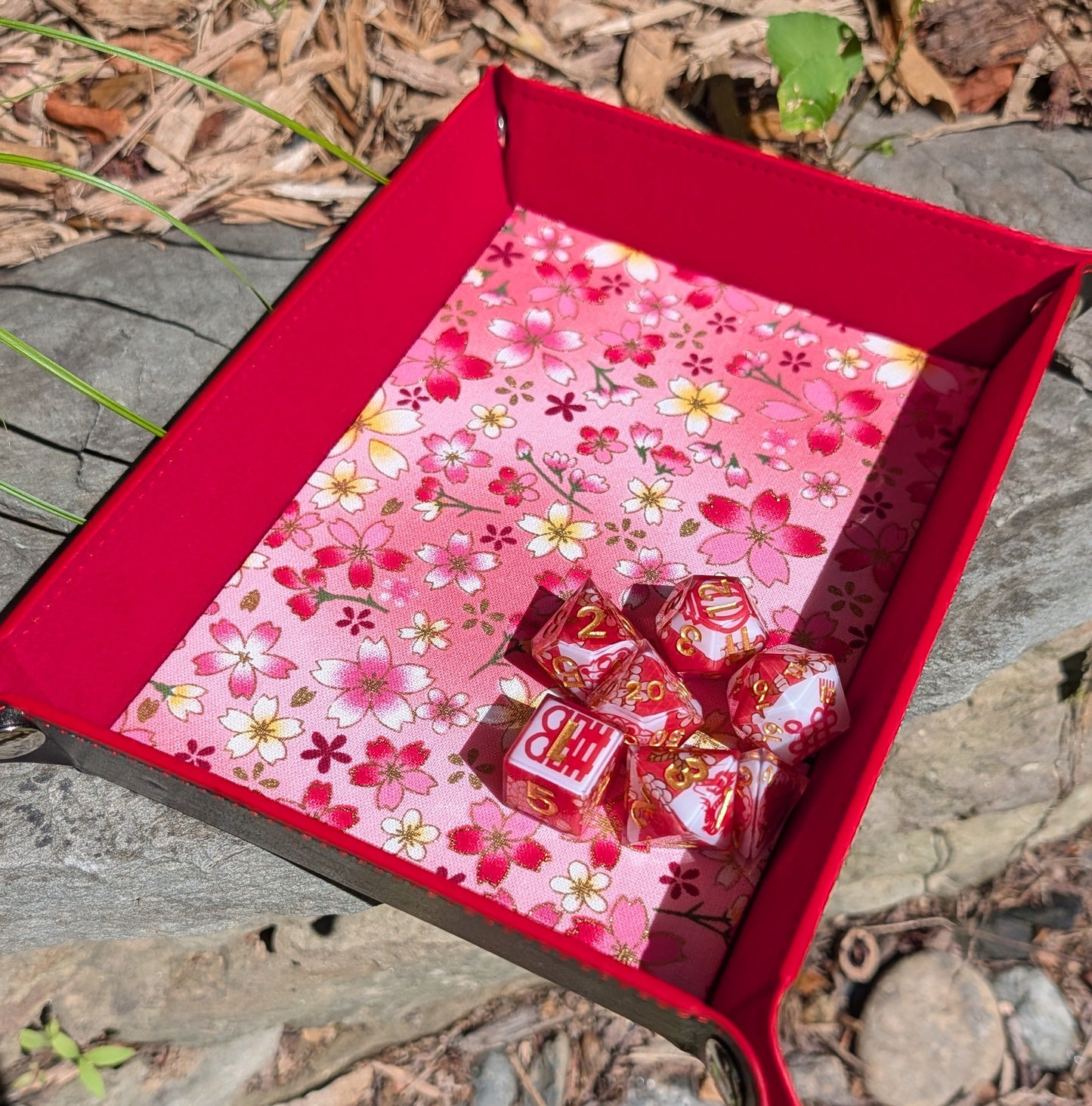Pink Sakura Fabric Velvet Dice Tray