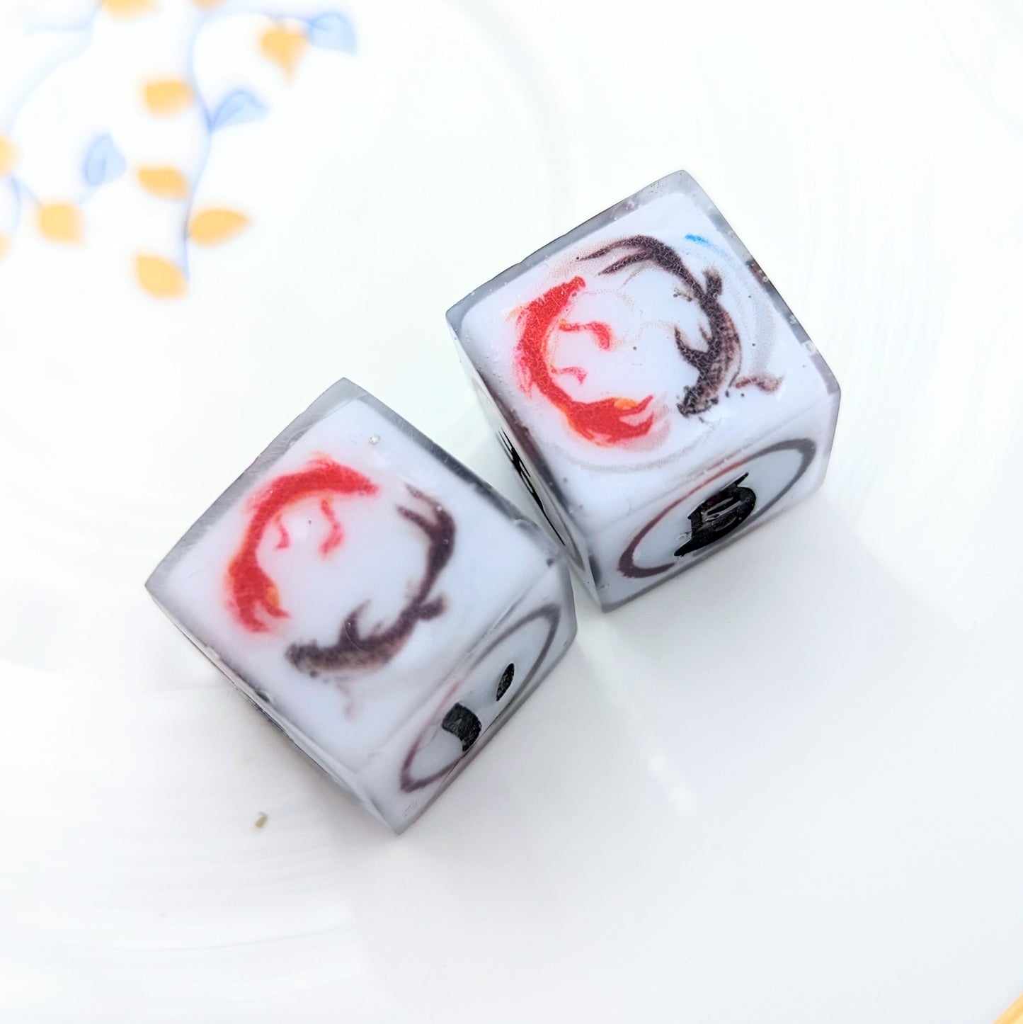 Koi Fish Painting Kanji Numbers a Pair of D6 Prototype