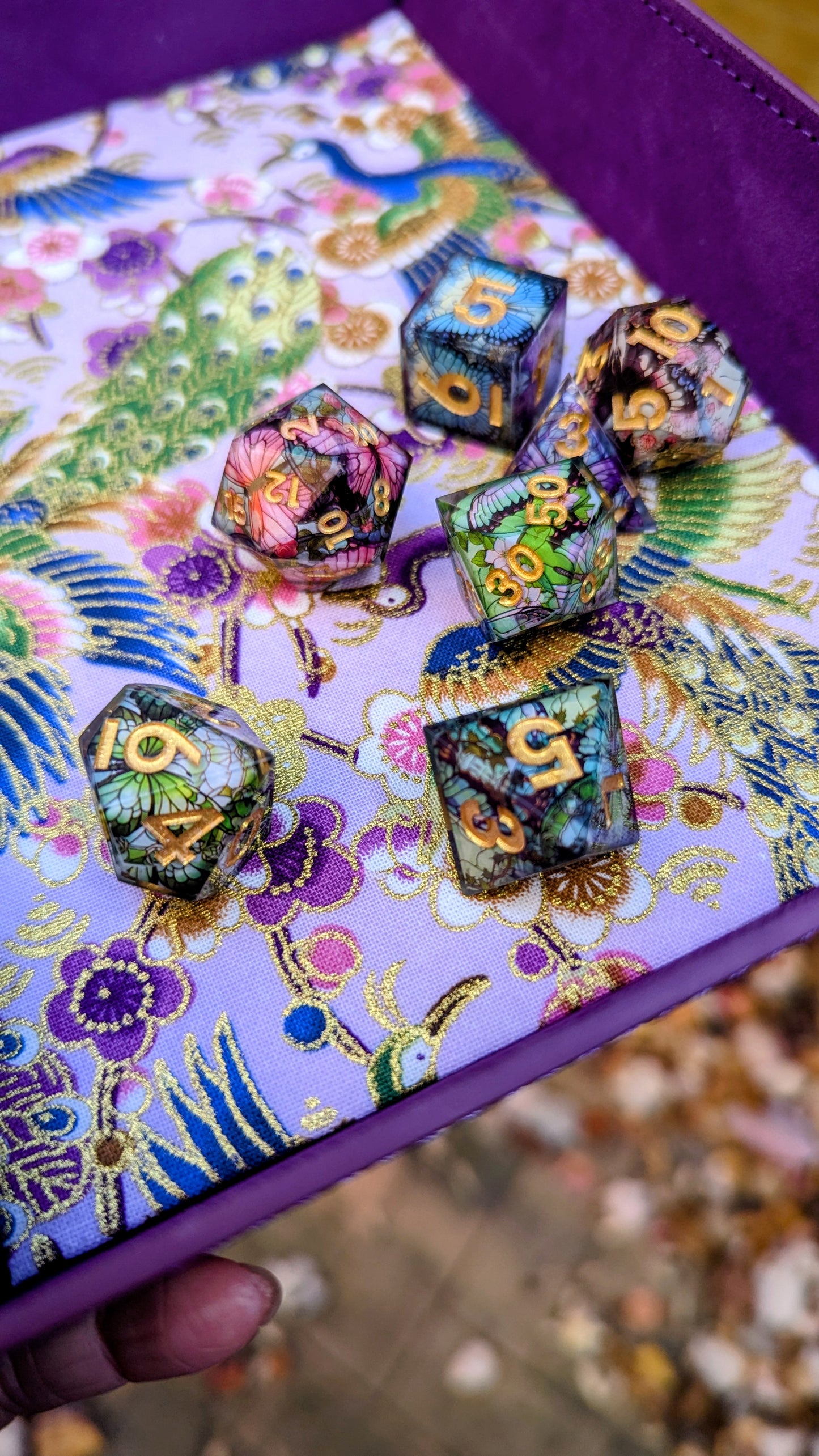 Purple Peacock Wave Velvet Dice Tray