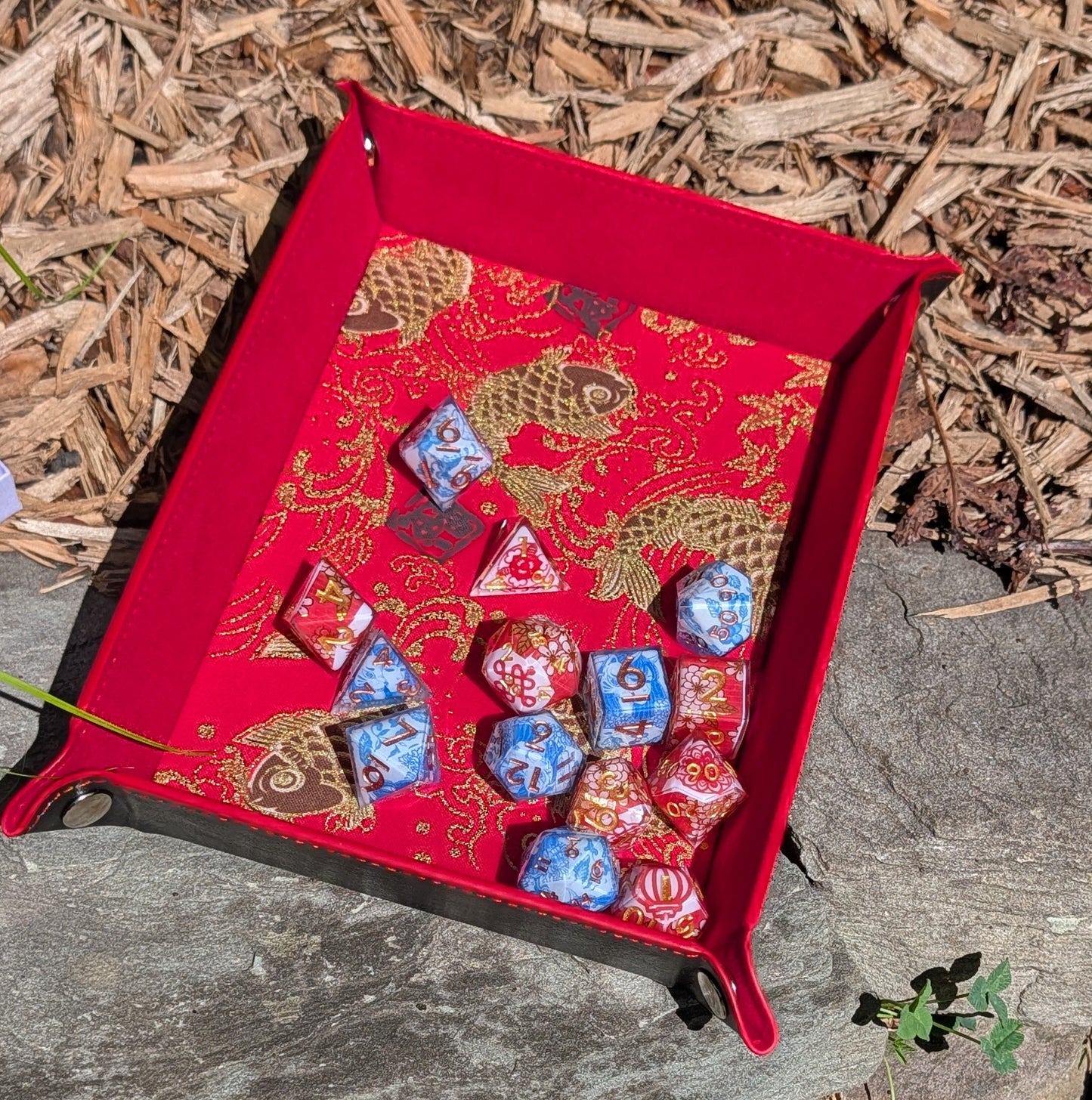 Red Koi Fish With Stamp Fabric Velvet Dice Tray