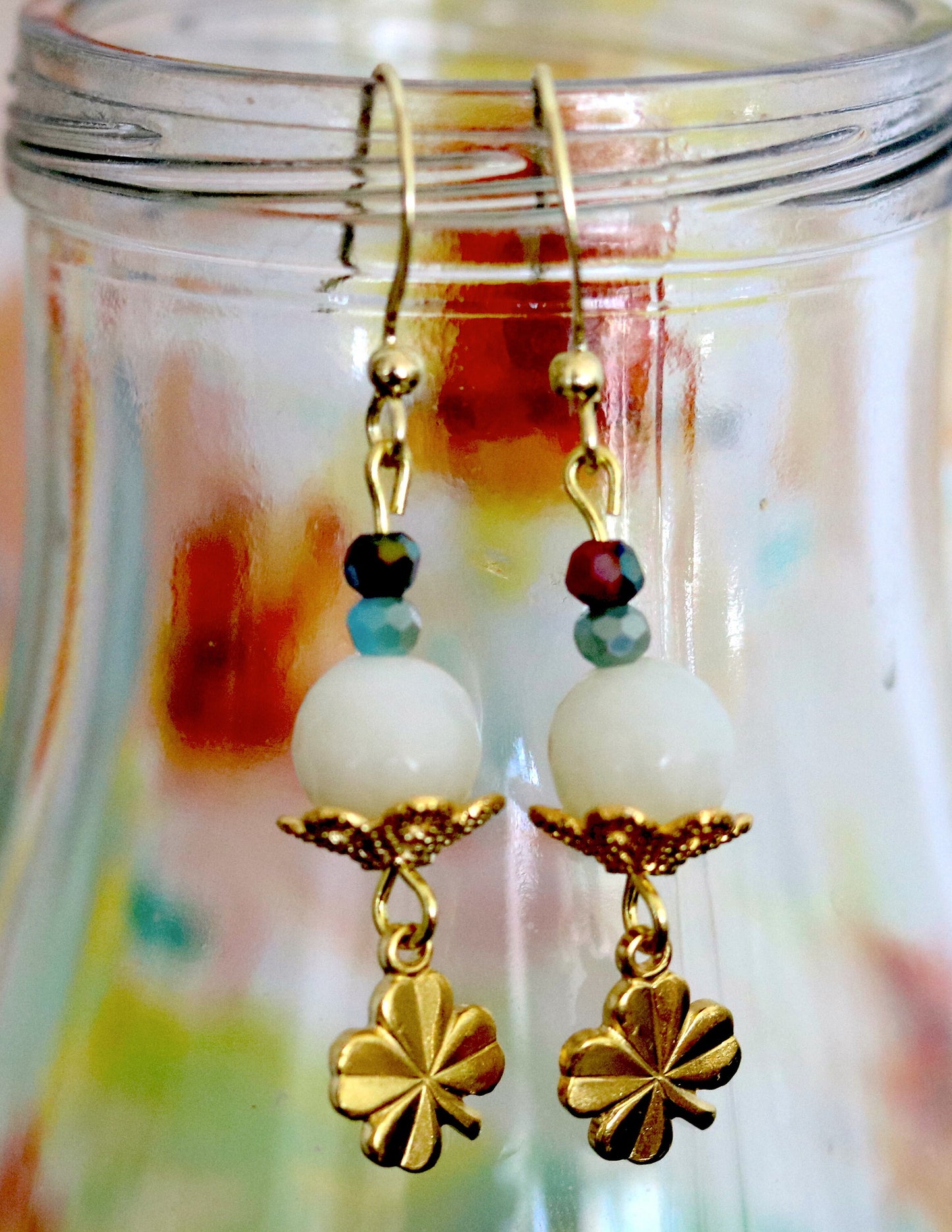 Gold and New Jade Bead Earrings