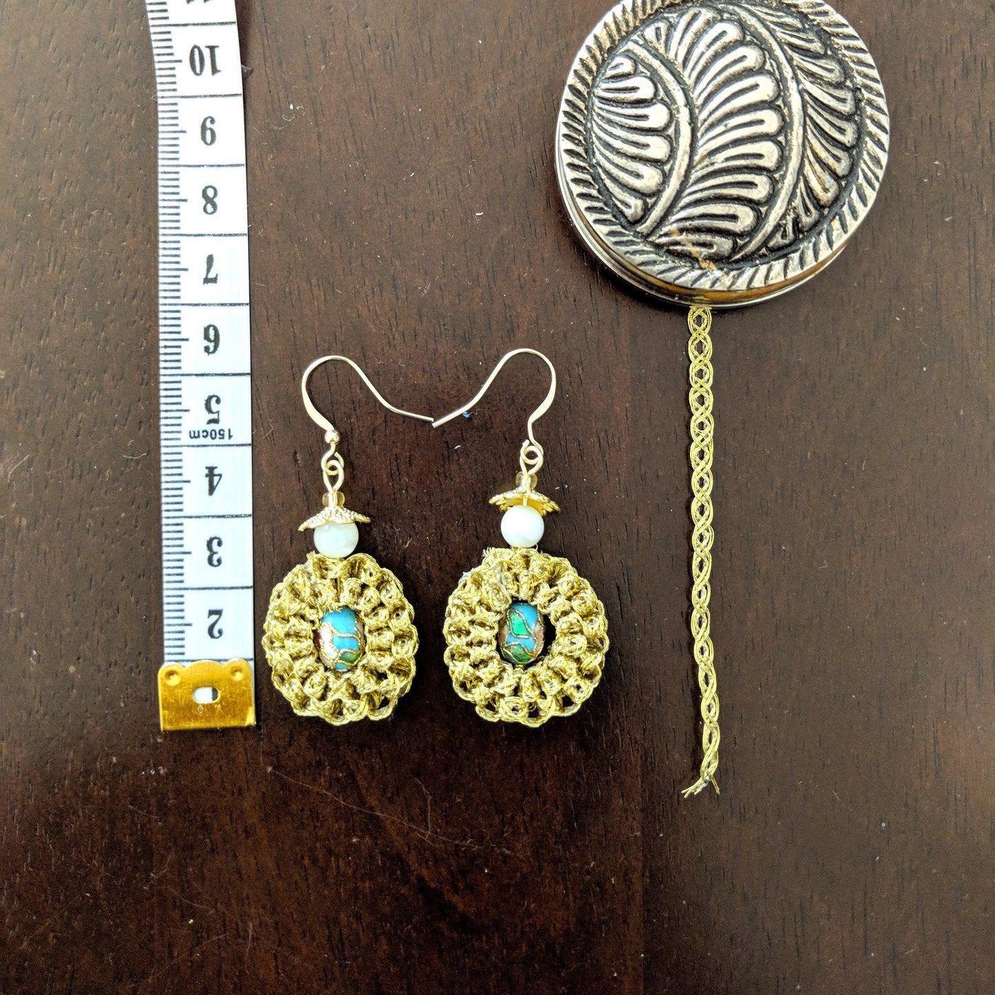 Chinese Vintage Inspired Golden Lace Blue Cloisonne Earrings