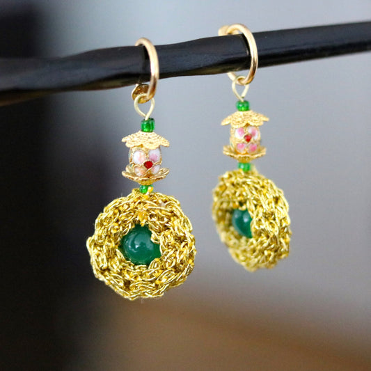 Chinese Golden Circle Cloisonne Earrings