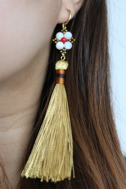 Chinese Palace Inspired Gold Silk Tassel Earrings