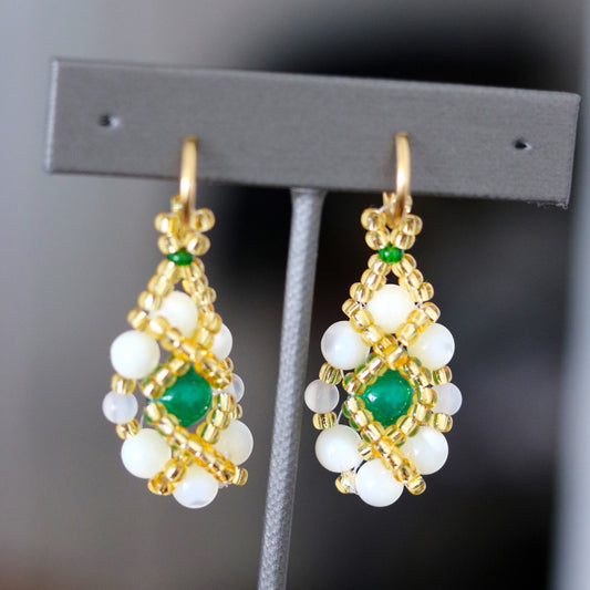 Mother of Pearl and Green Agate Bead Earrings