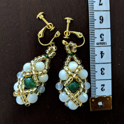 Mother of Pearl and Green Agate Bead Earrings