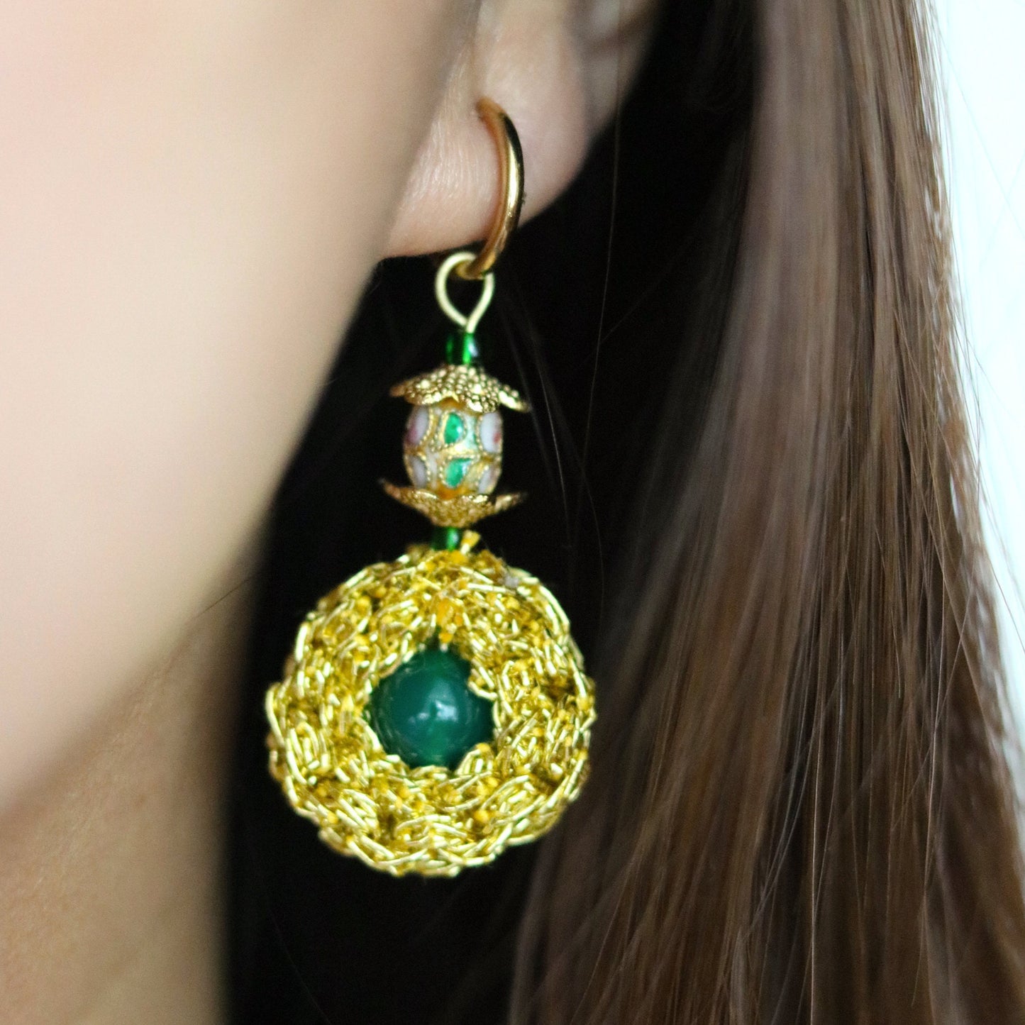 Chinese Golden Circle Cloisonne Earrings