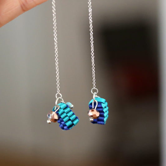 Minimalist Geometric Ribbon - Blue and Crystal Bead