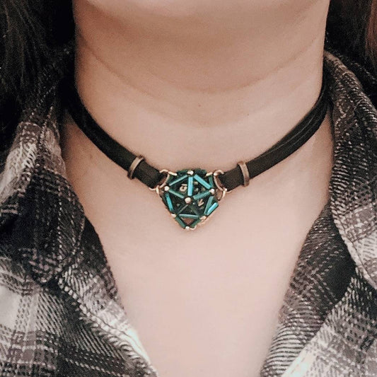 Removable mini D20 Choker Necklace with genuine leather