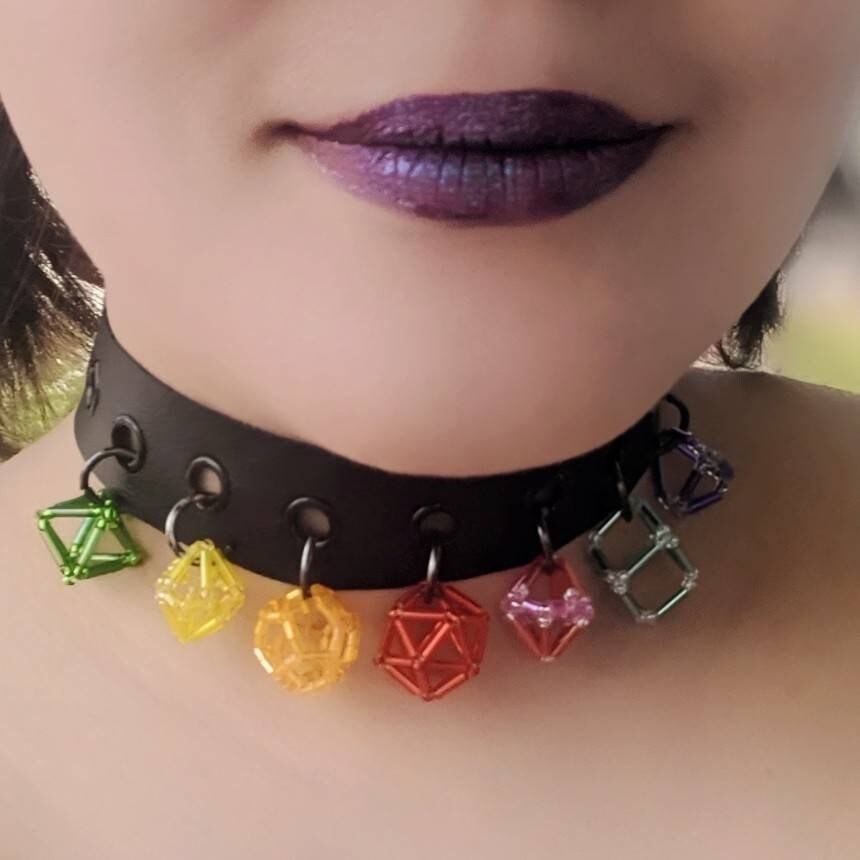 Rainbow Pride Polyhedral Dice Inspired Choker Necklace