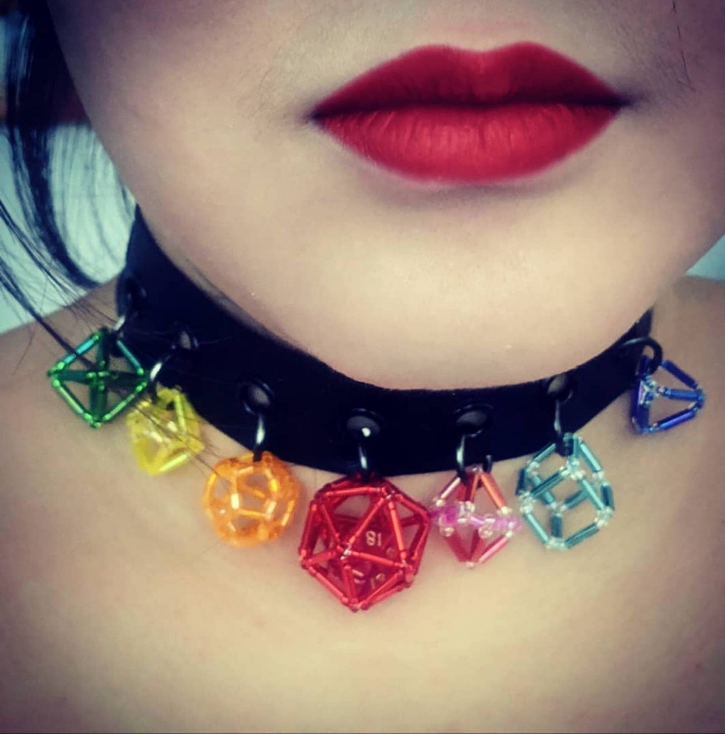 Rainbow Pride Polyhedral Dice Inspired Choker Necklace