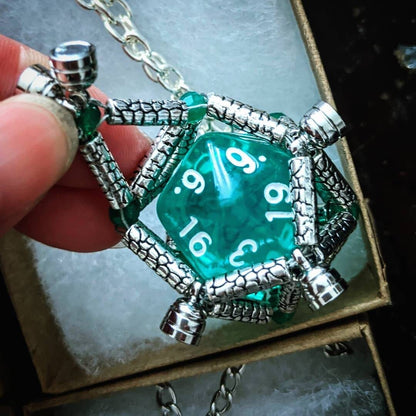 Removable D20 metal case dragon skin design with Jade beads