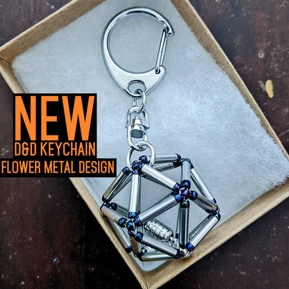 Removable D20 Keychain Metal Flower Design