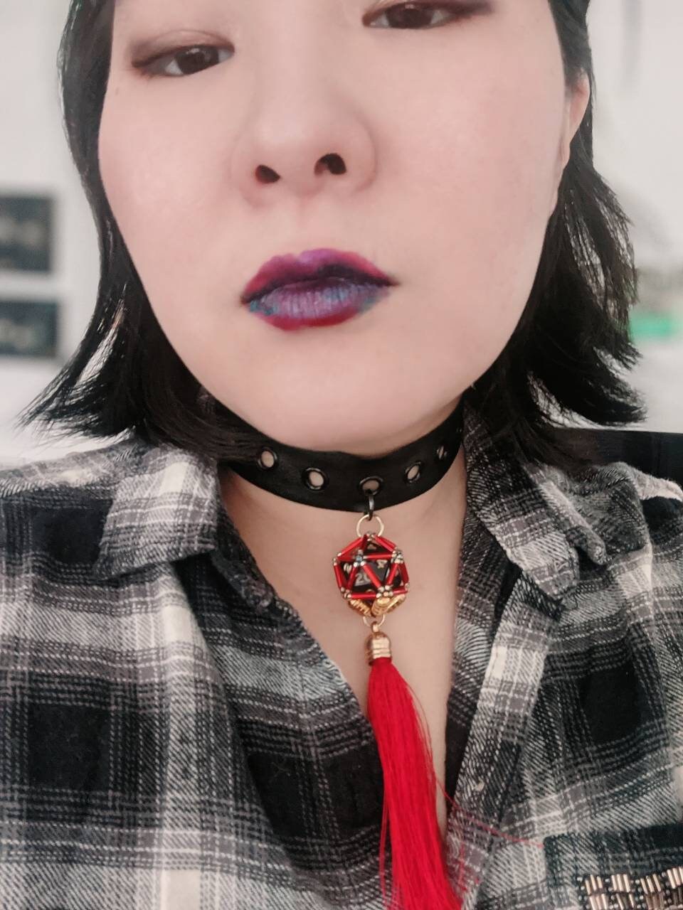 D20 Necklace Faux Leather Choker with Red Tassel