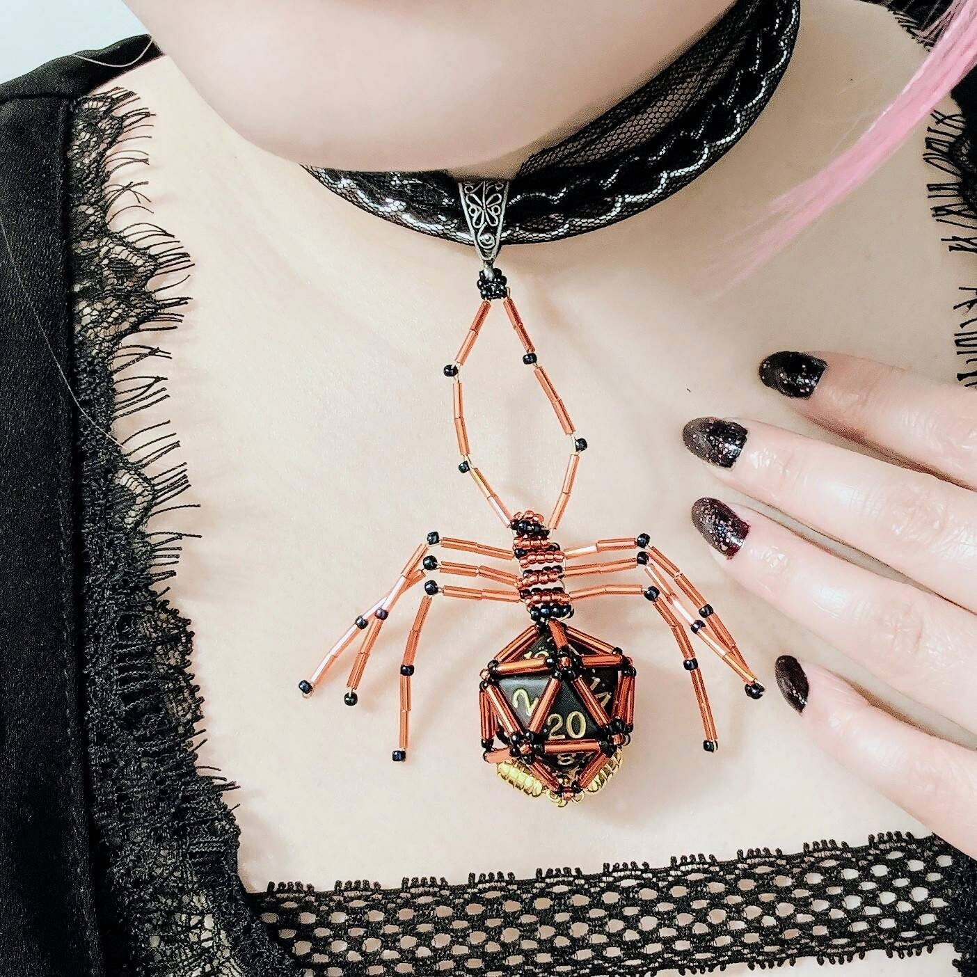 Removable D20 Gothic Red Spider Choker Necklace