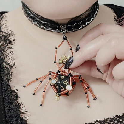 Removable D20 Gothic Red Spider Choker Necklace