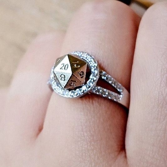 Adjustable DnD D20 Ring Halo Sterling Silver