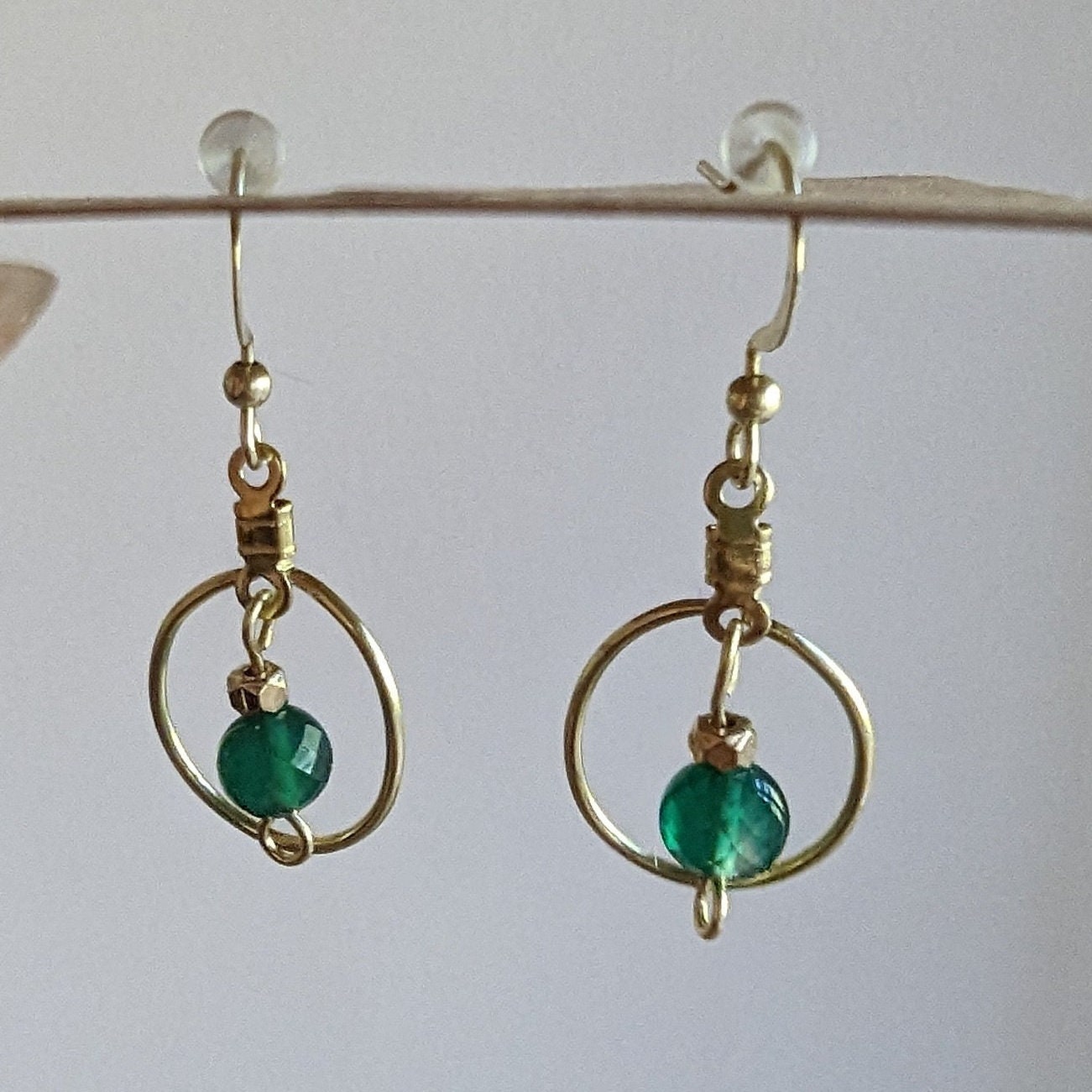 Jade Bead Golden Hoop Minimalistic Earrings Asian Palace Inspired Earrings Collection
