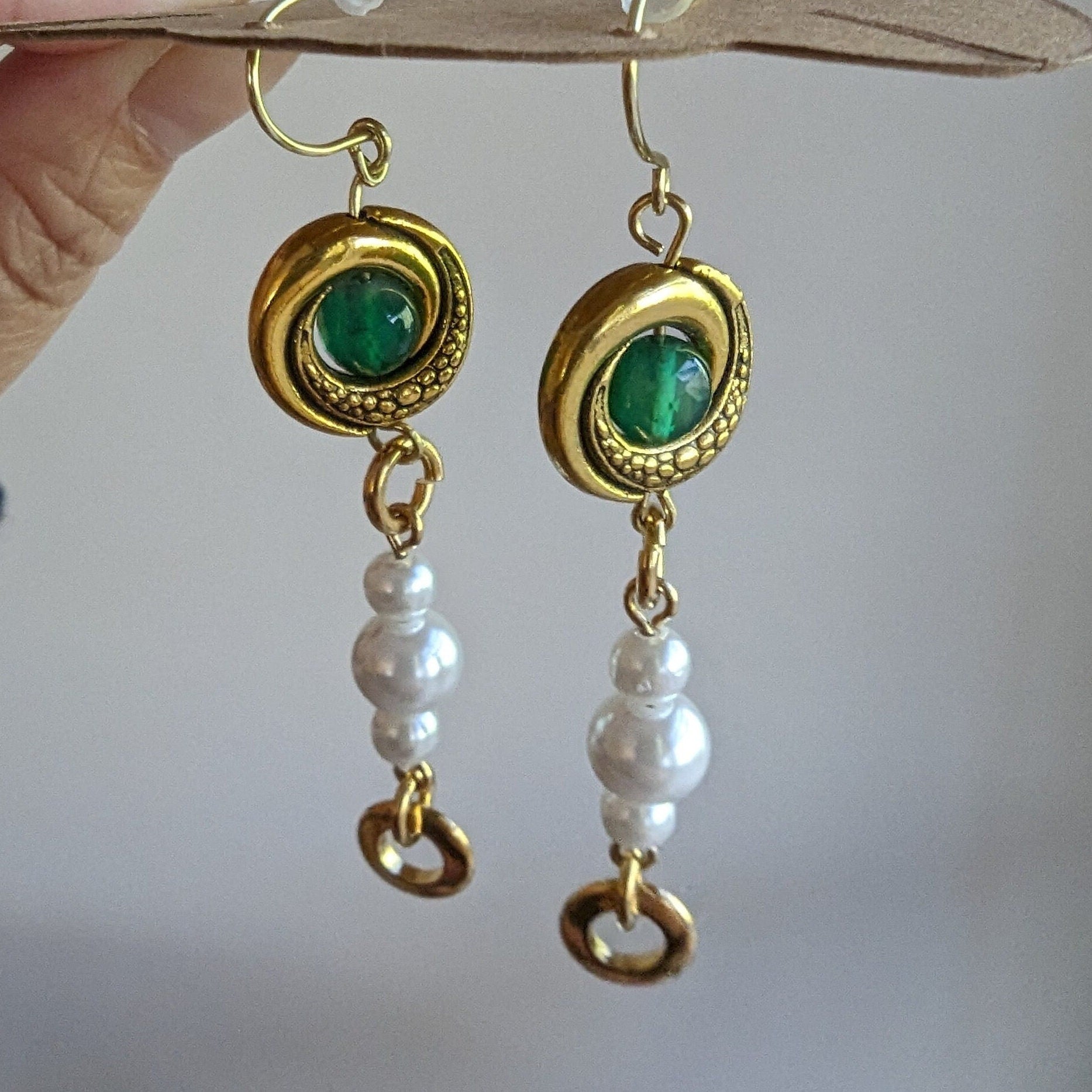 Jade Bead and String of Pearl Statement Earrings Asian Palace Inspired Earrings Collection