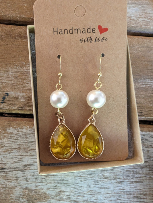 High Quality Glass Pearl and Golden Teardrop Statement Earrings Asian Palace Inspired Earrings Collection