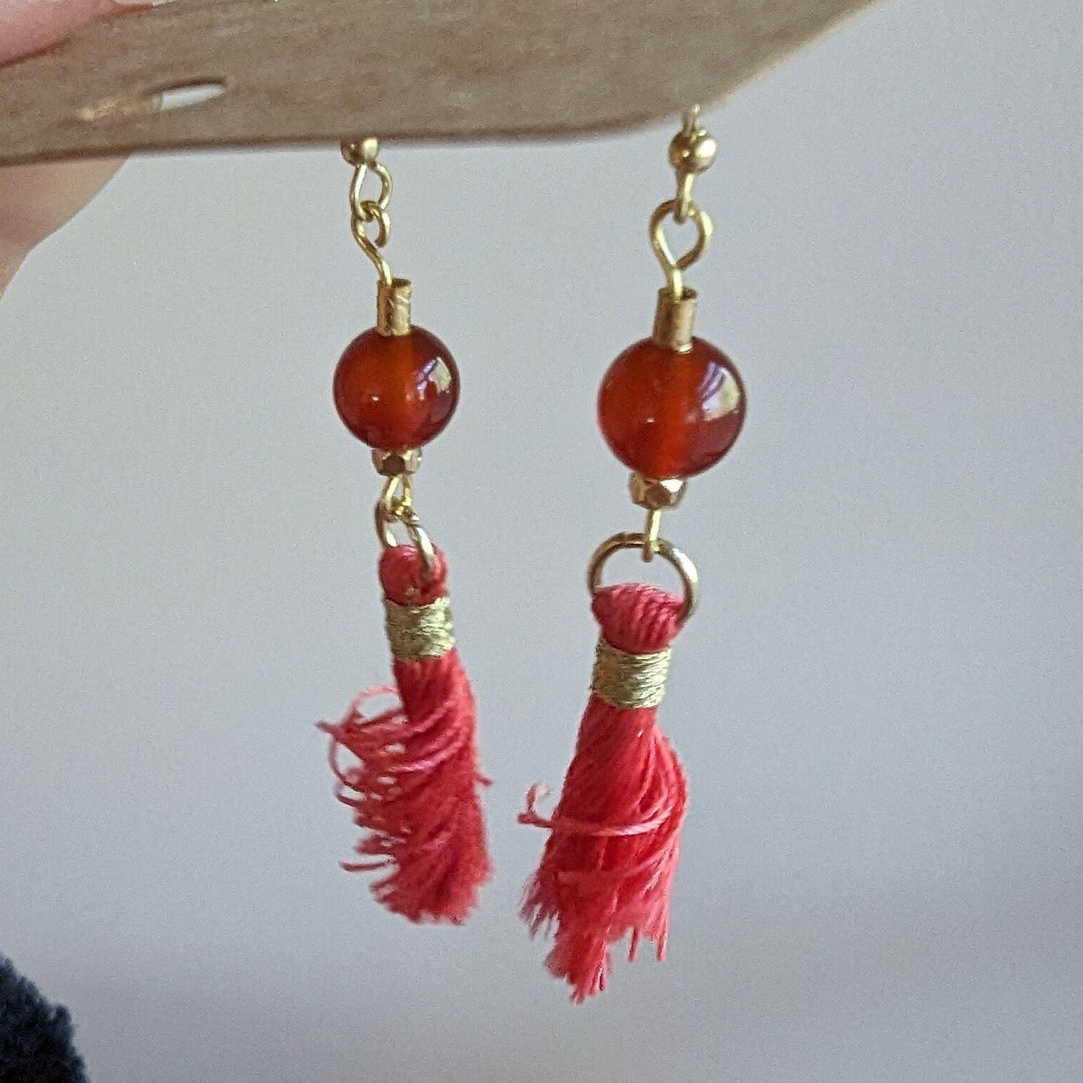 Chinese Red Agate and Red Tassel Earrings Asian Palace Inspired Earrings Collection