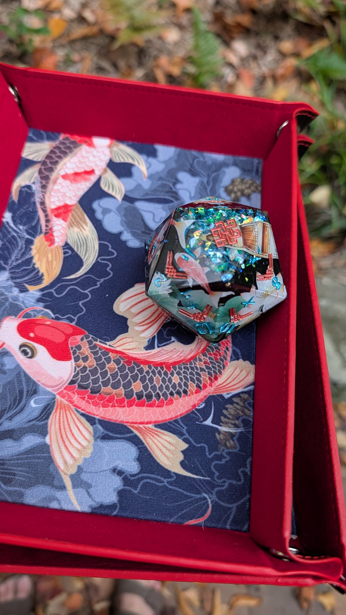 Koi Fish Velvet Fabric Dice Tray